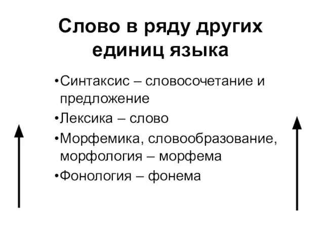 Слово в ряду других единиц языка Синтаксис – словосочетание и предложение Лексика