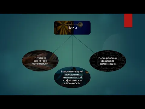 Цели Изучение финансов организации Планирование финансов организации Выполнение путей повышения экономической эффективности деятельности