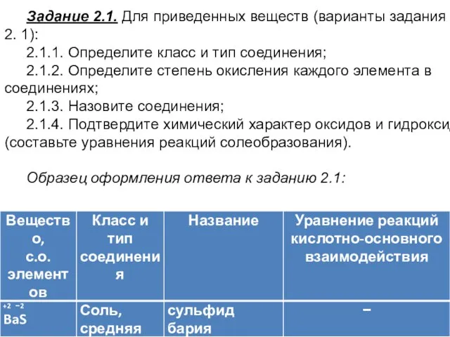 Задание 2.1. Для приведенных веществ (варианты задания в табл. 2. 1): 2.1.1.