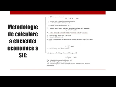 Metodologie de calculare a eficienței economice a SIE: