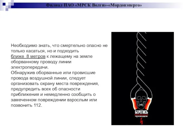 Необходимо знать, что смертельно опасно не только касаться, но и подходить ближе