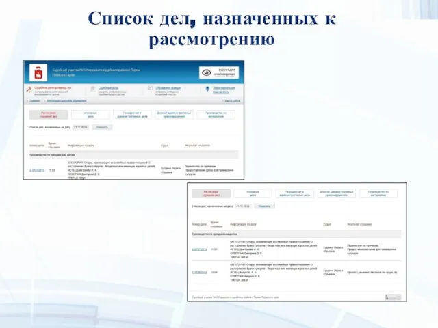 Список дел, назначенных к рассмотрению