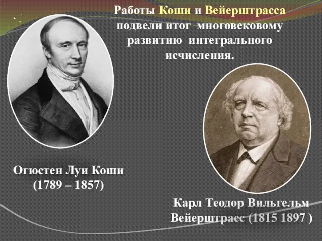 Огюстен Луи Коши (1789 – 1857) Карл Теодор Вильгельм Вейерштрасс (1815 1897