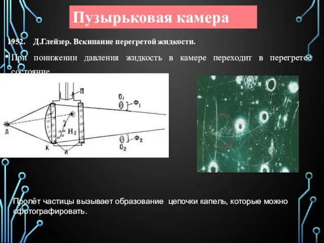 При понижении давления жидкость в камере переходит в перегретое состояние. Пузырьковая камера