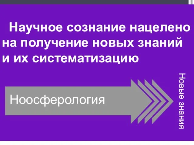 Научное сознание нацелено на получение новых знаний и их систематизацию Ноосферология Новые знания