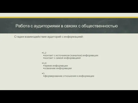 Работа с аудиториями в связях с общественностью 1,2 контакт с источником (каналом)