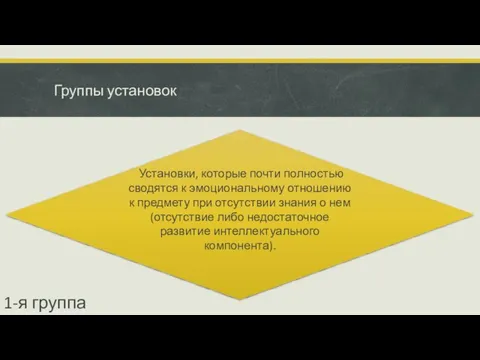 Группы установок Установки, которые почти полностью сводятся к эмоциональному отношению к предмету