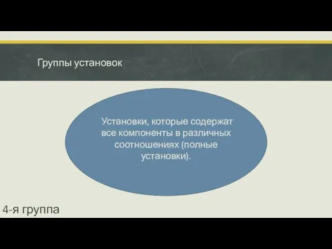 Группы установок Установки, которые содержат все компоненты в раз­личных соотношениях (полные установки). 4-я группа