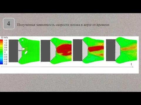 4 t Полученная зависимость скорости потока в аорте от времени