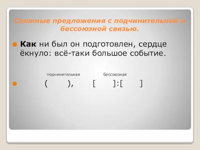 Сложные предложения с подчинительной и бессоюзной связью. Как ни был он подготовлен,