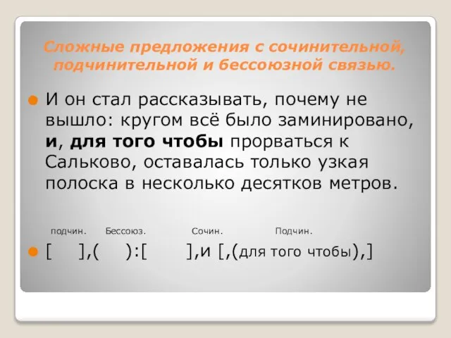 Сложные предложения с сочинительной, подчинительной и бессоюзной связью. И он стал рассказывать,