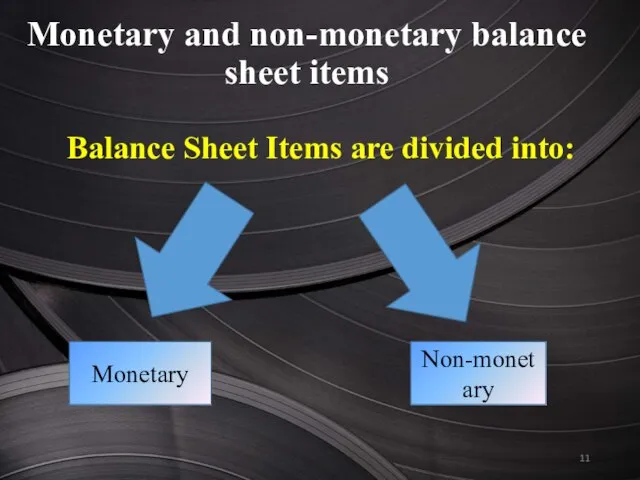 Monetary and non-monetary balance sheet items Balance Sheet Items are divided into: Monetary Non-monetary