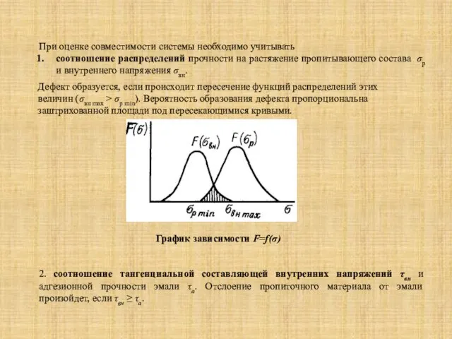 При оценке совместимости системы необходимо учитывать соотношение распределений прочности на растяжение пропитывающего