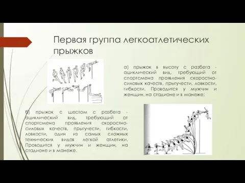 б) прыжок с шестом с разбега - ациклический вид, требующий от спортсмена