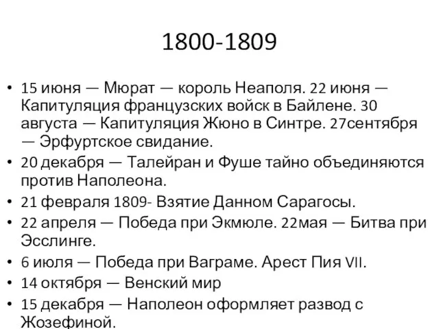 1800-1809 15 июня — Мюрат — король Неаполя. 22 июня — Капитуляция