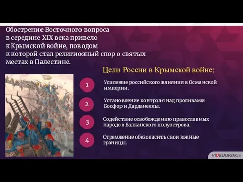 Обострение Восточного вопроса в середине XIX века привело к Крымской войне, поводом