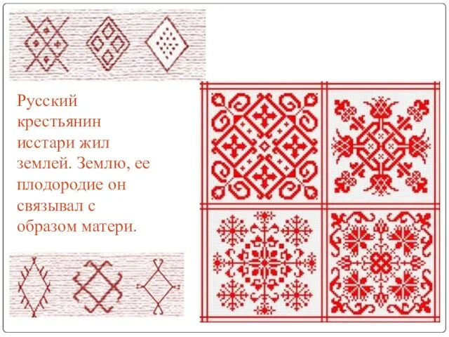 Русский крестьянин исстари жил землей. Землю, ее плодородие он связывал с образом матери.