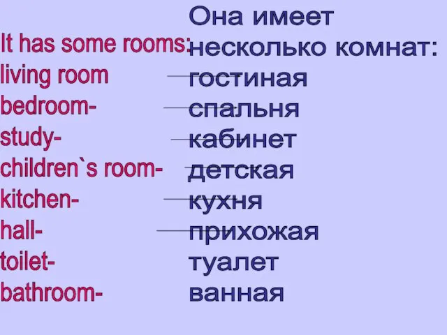 It has some rooms: living room bedroom- study- children`s room- kitchen- hall-
