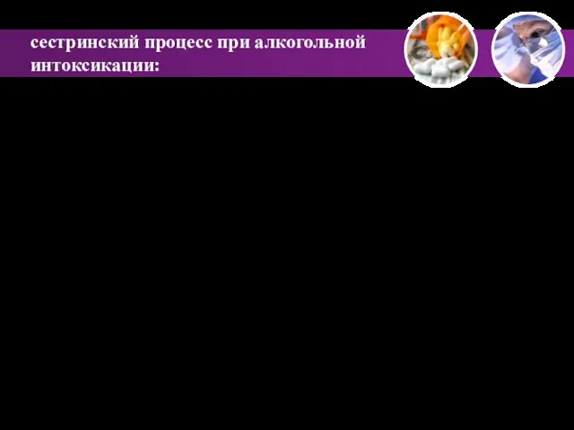 сестринский процесс при алкогольной интоксикации: 1 сбор жалоб 2. осмотр пациента (