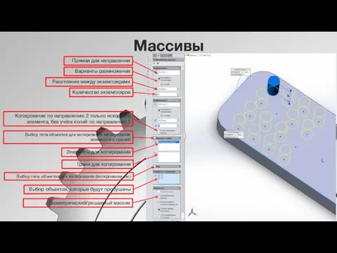 Массивы Прямая для направления Варианты размножения Расстояние между экземплярами Количество экземпляров Элементы