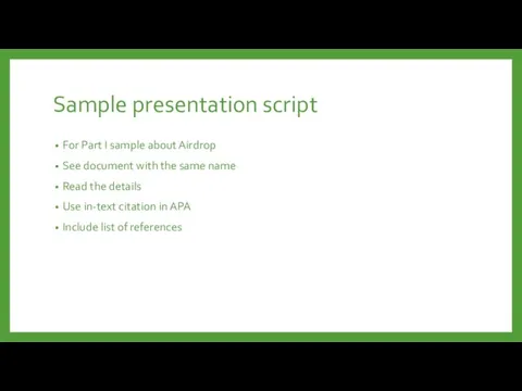 Sample presentation script For Part I sample about Airdrop See document with