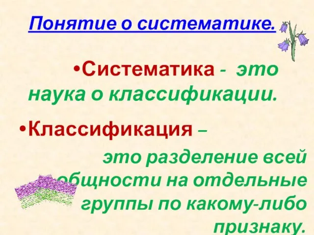 Понятие о систематике. Систематика - это наука о классификации. Классификация – это