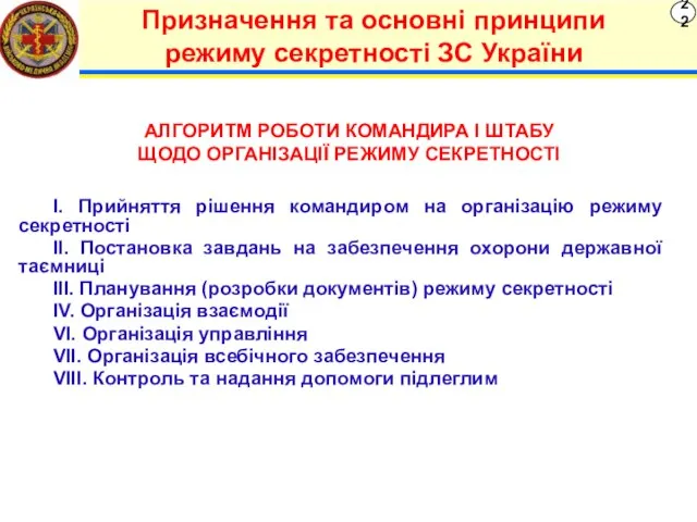 22 Призначення та основні принципи режиму секретності ЗС України І. Прийняття рішення