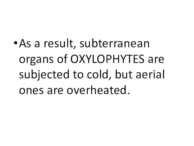 As a result, subterranean organs of OXYLOPHYTES are subjected to cold, but aerial ones are overheated.