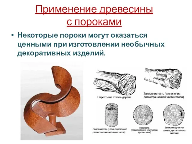 Применение древесины с пороками Некоторые пороки могут оказаться ценными при изготовлении необычных декоративных изделий.