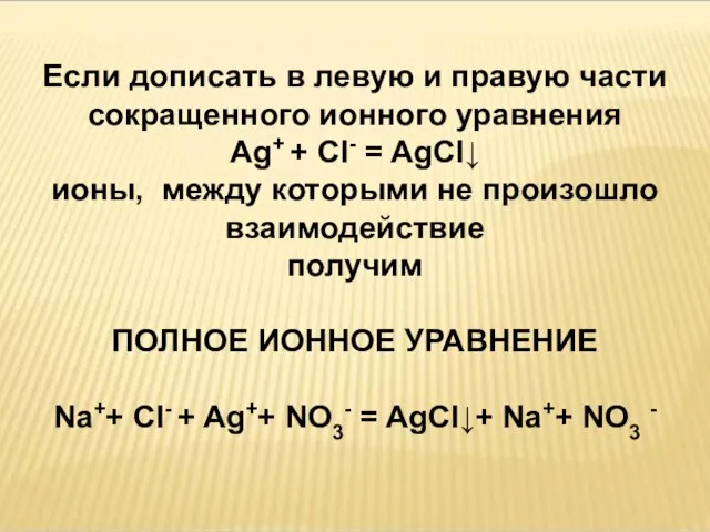 Если дописать в левую и правую части сокращенного ионного уравнения Ag+ +