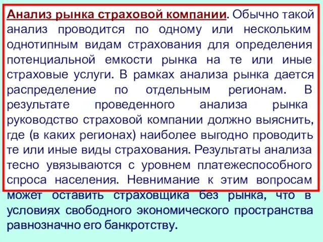 Анализ рынка страховой компании. Обычно такой анализ проводится по одному или нескольким