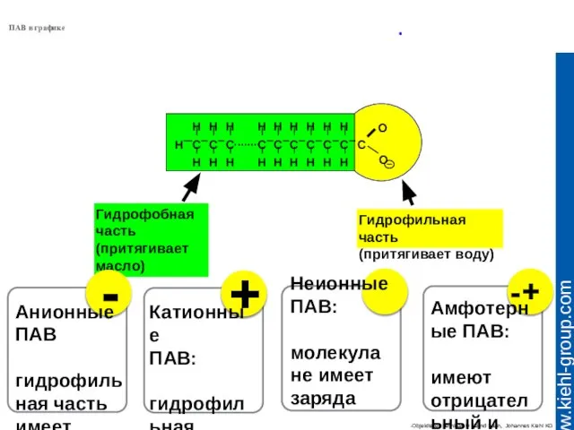 Гидрофильная часть (притягивает воду) Гидрофобная часть (притягивает масло) ПАВ в графике .