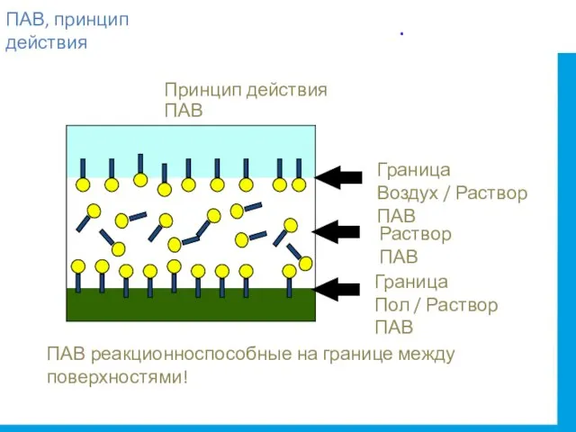 Раствор ПАВ ПАВ реакционноспособные на границе между поверхностями! Принцип действия ПАВ ПАВ, принцип действия .