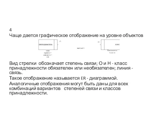 4 Чаще дается графическое отображение на уровне объектов Вид стрелки обозначает степень