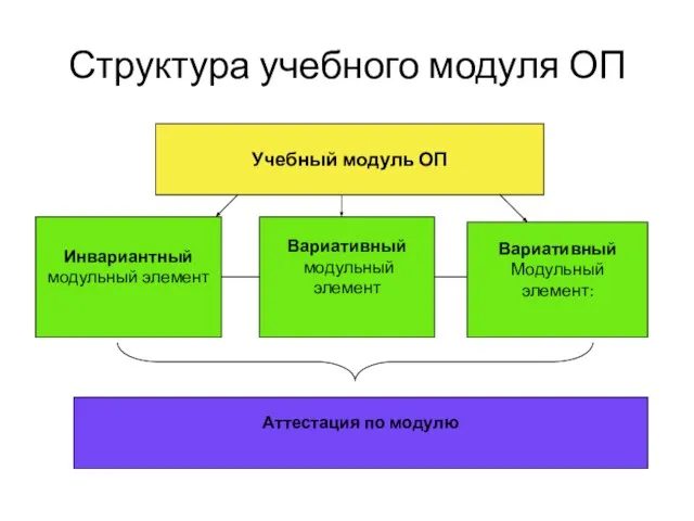 Структура учебного модуля ОП Учебный модуль ОП Инвариантный модульный элемент Вариативный модульный