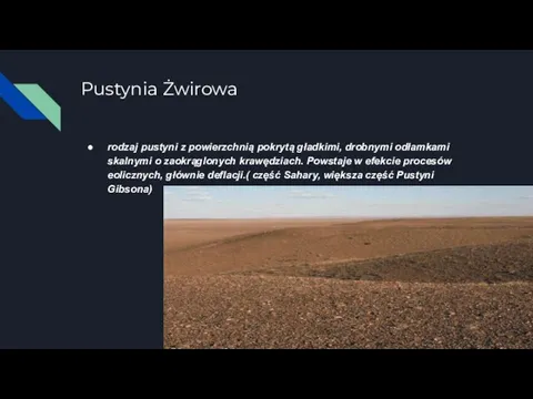 Pustynia Żwirowa rodzaj pustyni z powierzchnią pokrytą gładkimi, drobnymi odłamkami skalnymi o