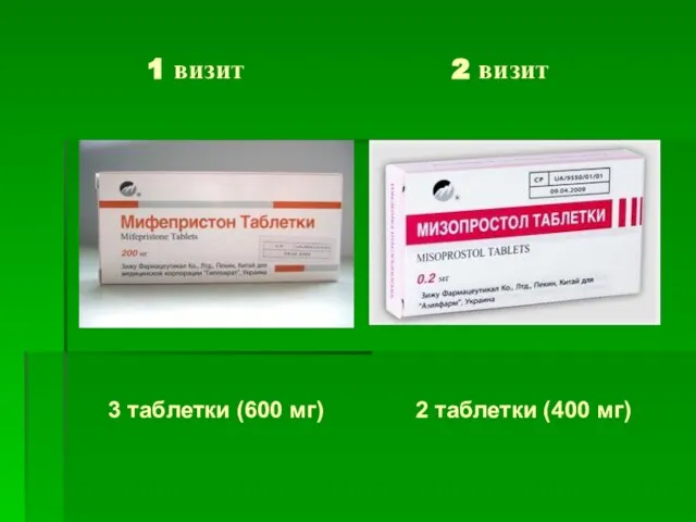 1 визит 2 визит 2 таблетки (400 мг) 3 таблетки (600 мг)
