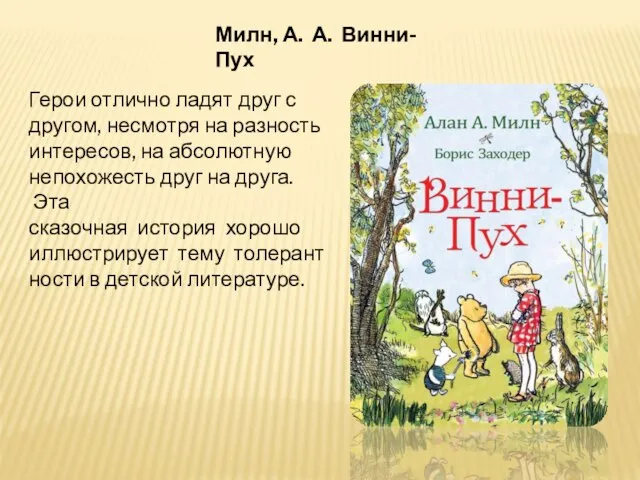 Милн, А. А. Винни-Пух Герои отлично ладят друг с другом, несмотря на