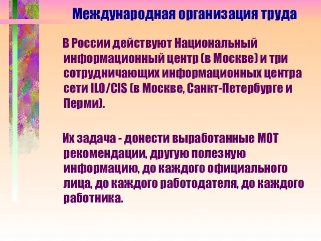 В России действуют Национальный информационный центр (в Москве) и три сотрудничающих информационных