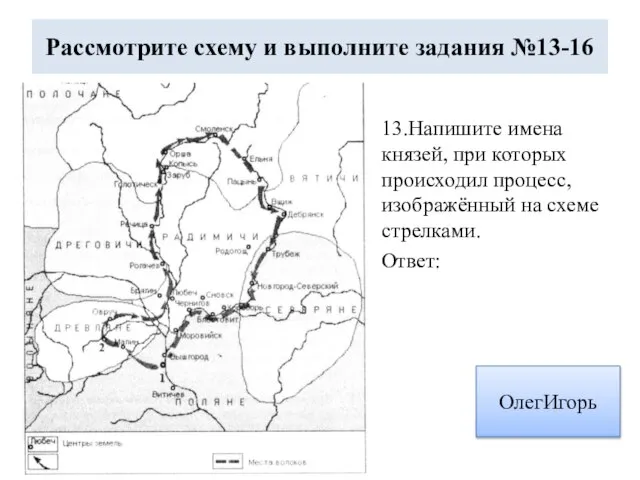 Рассмотрите схему и выполните задания №13-16 13.Напишите имена князей, при которых происходил