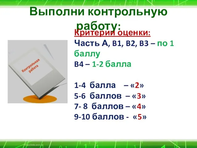 Выполни контрольную работу: Критерии оценки: Часть А, B1, B2, B3 – по