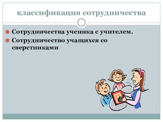 классификация сотрудничества Сотрудничества ученика с учителем. Сотрудничество учащихся со сверстниками