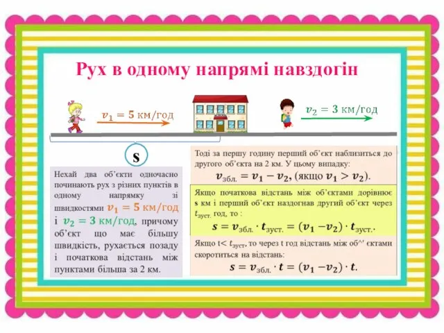 s Рух в одному напрямі навздогін s