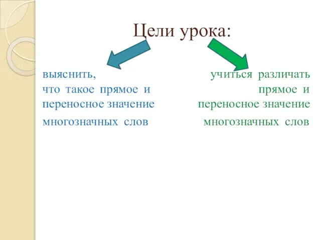 Цели урока: выяснить, учиться различать что такое прямое и прямое и переносное