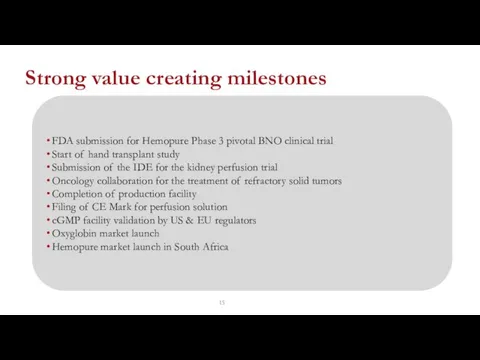 Strong value creating milestones FDA submission for Hemopure Phase 3 pivotal BNO