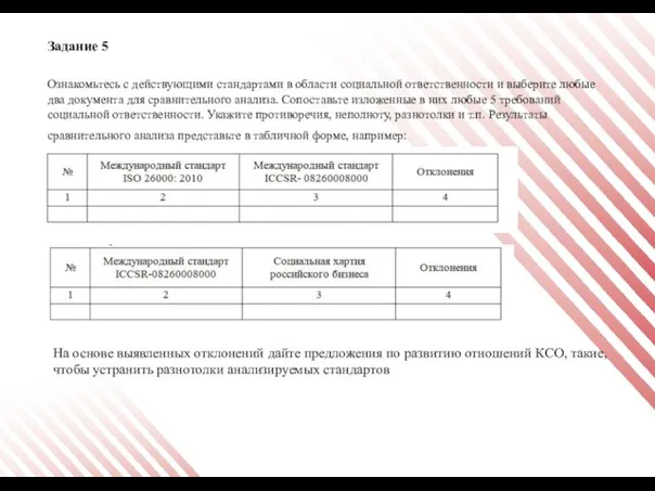 Задание 5 Ознакомьтесь с действующими стандартами в области социальной ответственности и выберите