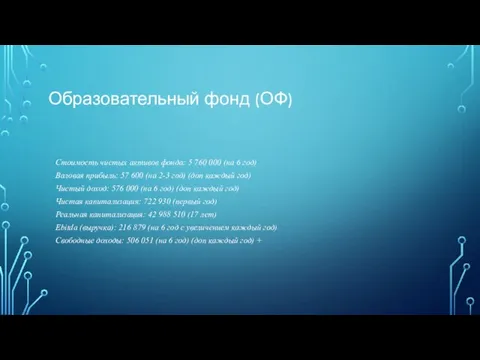 Образовательный фонд (ОФ) Стоимость чистых активов фонда: 5 760 000 (на 6