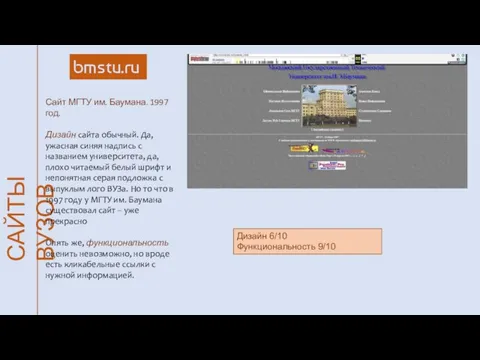 САЙТЫ ВУЗОВ bmstu.ru Сайт МГТУ им. Баумана. 1997 год. Дизайн сайта обычный.