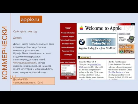 КОММЕРЧЕСКИE apple.ru Сайт Apple. 1998 год. Дизайн Дизайн сайта симпатичный для того