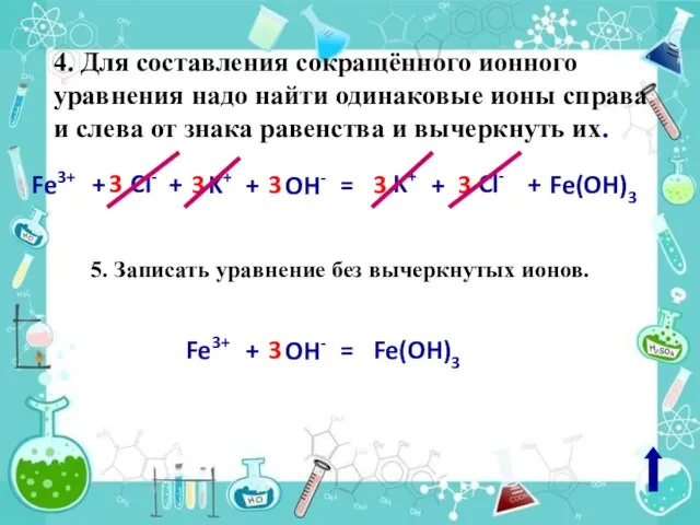 4. Для составления сокращённого ионного уравнения надо найти одинаковые ионы справа и